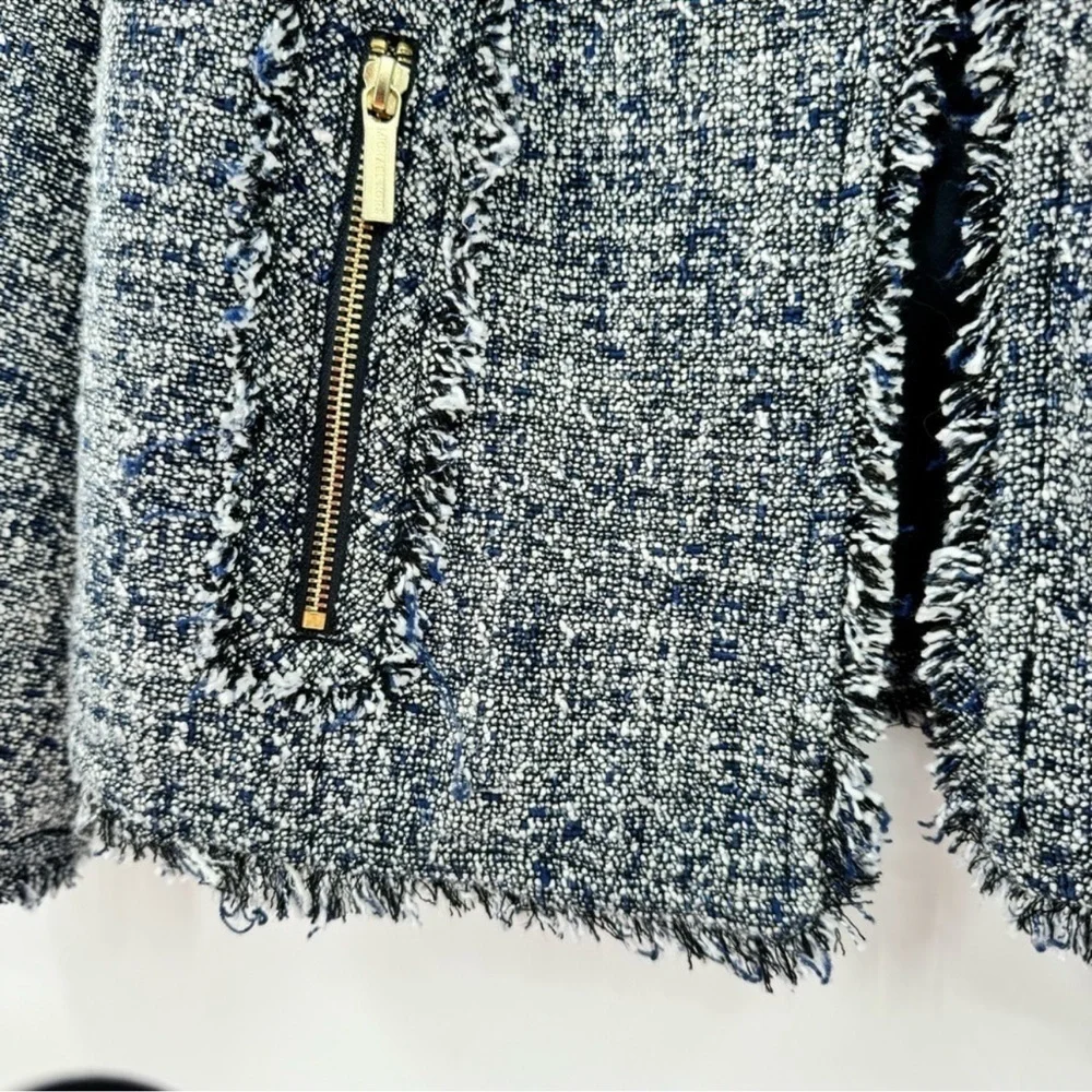 MICHAEL KORS Open-Front Frayed Trim Tweed Jacket grey size 12P suit separate